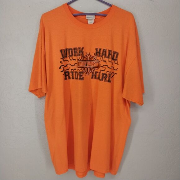 2013 Harley-Davidson Las Vegas Nevada Orange T Shirt Sz 2XL Work Hard Ride Hard - Picture 1 of 7